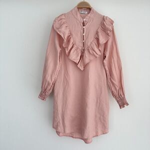 Lanhtropy Dress Womens XS Linen Tunic Flounce Victorian Boho Chic Romantic Frill